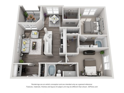 Floor plan for 2 beds, 2 baths, 1209 sqft